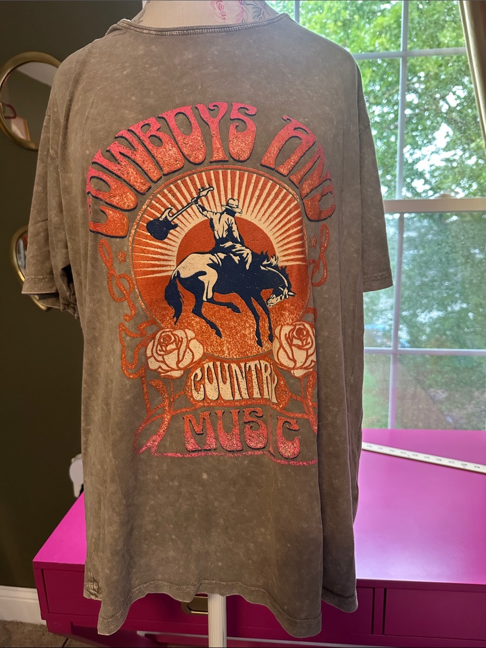 Cowboys and Country Music Graphic Tee - Grey with Orange & Navy